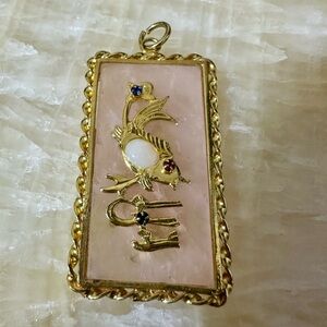 Vintage Chinese Koi Fish Double Sided Gold Plated Pendent Opal And Ruby’s.
